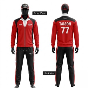 ชุดวอร์มคริกเก็ต TAISON SPORTS 300 กรัม ผ้าโพลีเอสเตอร์/ไนลอน ฟลีซ  รักษ์โลก กันน้ำ ระบายอากาศดี มีฮู้ด ซิปหน้า สีแดง/ดำ - Product Image 1