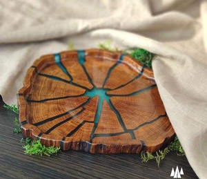 Handmade Round Wooden Serving Tray with <b>Epoxy</b> Resin Unique & Durable Kitchen Accessory - Product Image 2