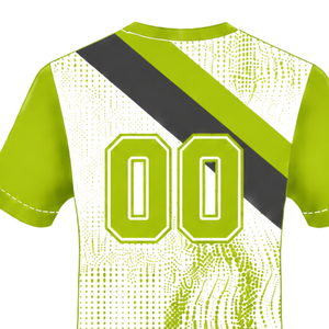 Maillot de rugby à manches courtes vert néon, blanc et noir, col rond, graphique, performance athlétique, vêtements de sport d'équipe, entraînement, match de rugby - Product Image 4