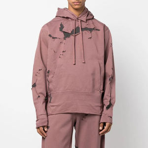 Sudadera con Capucha Oversize de Algodón para Hombre, Estilo Vintage, con Logotipo Personalizado, Diseño de Salpicaduras de Pintura Verde, Efecto Desgastado - Product Image 1