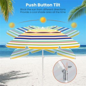 6.5ft Portable UPF50+ Beach Umbrella Colorful Silver Coated Polyester 3 Section Easy Setup Without Tools - Product Image 2