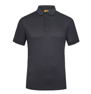 Chemise décontractée pour homme en polyester/coton tricoté gris foncé, écologique, à manches courtes, couleur unie, boutonnée, coupe classique - Product Image 1