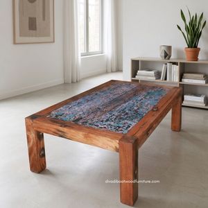 Durable Wood Rustic <b>Coffee</b> <b>Table</b> Handcrafted Minimalist Vintage Industrial Living Room Furniture Reclaimed Boat Wood - Product Image 5