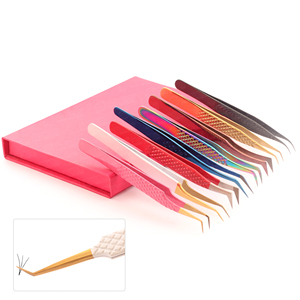 Pince à épiler pour extensions de cils Diamond Grip Dusted Tip Rainbow Color, 90 degrés, acier inoxydable japonais, prix de gros - Product Image 5