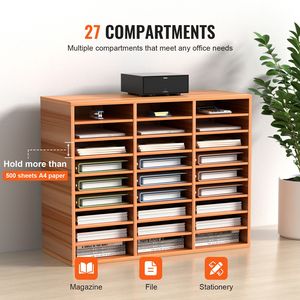Organizzatore per Documenti a 27 Scomparti con Ripiani Regolabili in Fibra di Legno a Media Densità per Ufficio, Scuola, Centro Postale, Costruzione in Legno - Product Image 4