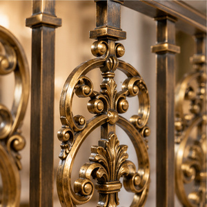 Rampe d'escalier en bronze ornée avec médaillons ovales à volutes, détails floraux moulés et balustrade décorative - Product Image 3
