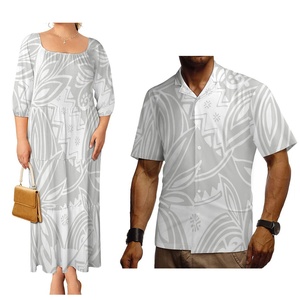 ชุดเดรสลำลองสไตล์เรโทรสีดำสำหรับผู้หญิงและเสื้อยืดไซส์ใหญ่สำหรับผู้ชาย ชุดคู่รักสไตล์ซามัวโพลีนีเซียน - Product Image 4