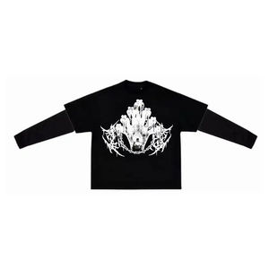 Camiseta Negra de Manga Larga con Cuello Redondo para Hombre, Estampado Gráfico de Cabeza de Lobo, Estilo Urbano, NUEVO ARTÍCULO 2026 - Product Image 6