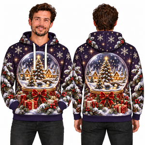 Men's Christmas Santa Claus Print Hooded Sweatshirt Regular Fit Winter Casual Knitted Polyester Full Color Design - Product Image 5