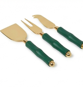 <b>Cheese</b> <b>Knife</b> <b>Set</b> With Green Bamboo Handle Gold Metal Blade Durable Dishwasher Safe <b>Cheese</b> Tools For Serving Use And Hotel Use - Product Image 4