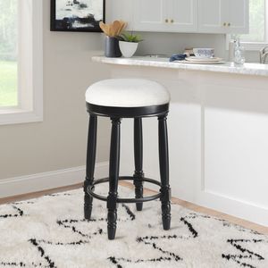 Set di 2 Sgabelli da Bar in Legno con Seduta Girevole a 360 Gradi, Cuscino Bianco e Nero, Altezza da Bancone per Bar - Product Image 3