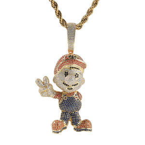 Cartoon Mario Diamond <b>Pendant</b> Necklace <b>Solid</b> <b>Gold</b> Plated Moissanite Hiphop Style Mario Cartoon Character <b>Pendant</b> - Product Image 1