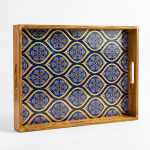 Wood Serving Tray Handmade Wholesale Custom OEM ODM Blue Gold Ogee Enamel Coating <b>Platter</b> DECORYUG - Product Image 1