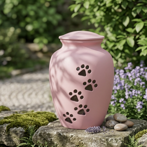 Pink Aluminium <b>Pet</b> Memorial Urn Paw Print Cremation <b>Ashes</b> <b>Keepsake</b> Vase Remembrance Tabletop Decor - Product Image 3