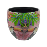 Set Terlaris 2 Pot Besi Bulat dengan Stiker Bunga Warna Enamel Ukuran Besar untuk Dekorasi Taman, Cocok untuk Dalam dan Luar Ruangan