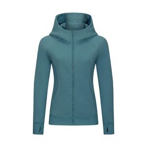 Women's Teal Hooded Zip-Up Sweatshirt Full Sleeve Knitted Solid Color Breathable Autumn Wear - Product Image 1