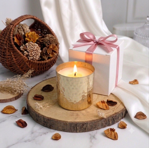 Luxury Golden Metal Glass <b>Candle</b> Brass Coated Urli Natural <b>Wax</b> <b>Candle</b> Design Festive Gift Item With Customized Decorative Box - Product Image 2