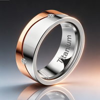 Titanium Ring with Rose Gold Two-Tone and Clear Zirconia Stone,Beveled Wedding Band for Men Women,Wholesale Light Luxury Jewelry