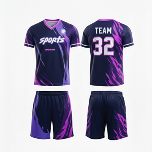 Uniforme de Fútbol y Baloncesto Personalizado con Nombre de Equipo, Camiseta Transpirable de Cuello en V y Manga Corta con Pantalones Cortos en Color Personalizado al por Mayor - Product Image 1