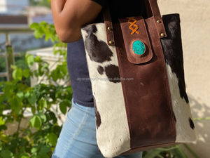 กระเป๋าโท้ทหนังวัวแท้ทำมือ กระเป๋าหนังผู้หญิง กระเป๋าช้อปปิ้งหนังขนสัตว์ - Product Image 3