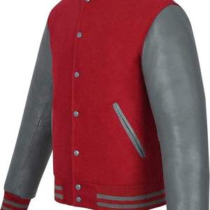 <b>Men's</b> Red Varsity <b>Jacket</b> Pu <b>Leather</b> Sleeves Stand Collar Casual Autumn Wear - Product Image 3