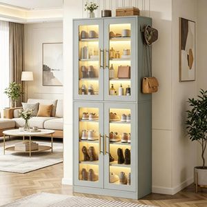 Scarpiera Contemporanea Stile Fattoria Autoportante Antipolvere con Ripiani e Scaffali Regolabili per l'Organizzazione delle Scarpe - Product Image 5