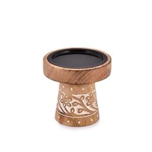 Porte-bougie Hurricane en bois de manguier avec incrustation en laiton |   Décoration d'intérieur artisanale de style Art déco, design carré, vente en gros - Product Image 1