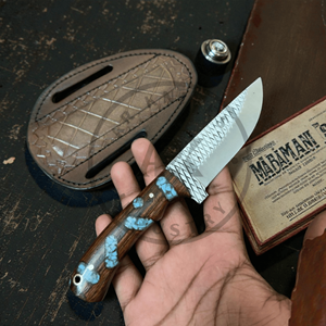 Cuchillo de caza artesanal de acero raspado tipo Bull Cutter, estilo vaquero occidental, con empuñaduras fijas de resina acrílica, grado industrial, OEM, para exteriores - Product Image 5