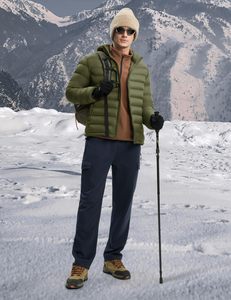 Men's Casual Solid Lightweight <b>Fleece</b> <b>Lined</b> 100% Polyester Hooded Puffer <b>Jacket</b> Windproof Insulated Winter Coat Zip-Up Front - Product Image 4