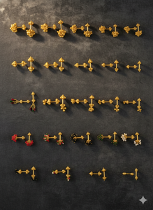 Pendientes de Joyería de Lujo con Baño de Oro de 22K |   Pendientes de Perlas y Piedras Variadas Bugadi |   Joyería Étnica del Sur de la India para Piercings - Product Image 2