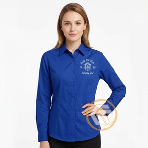 Chemise boutonnée pour femme GREEK TREASURES ODM pour la sororité et la fraternité Zeta Phi Beta, 100 % coton, uniforme de bureau, coupe classique, couleur unie - Product Image 1