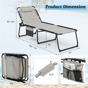 Sdraio da Patio Extra Large 27 Pollici con Schienale Regolabile in 4 Posizioni, Sedia Pieghevole per Prendere il Sole, Grigia - Product Image 3