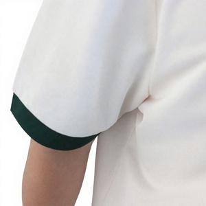 Men's White Polo Shirt With Green Collar And Cuffs Short Sleeve Casual Knitted Cotton Breathable Solid Color Regular Fit - Product Image 5