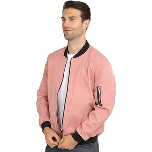 Men's <b>Pink</b> With Black Trim Zipper Closure Casual Outerwear Value To Money Bomber <b>Jacket</b> Is Available For Online Sale - Product Image 4