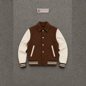 Chaqueta Varsity Moderna de Lana Marrón Estilo Letterman, Suave, Cuello Letterman, Corte Regular, Abrigo de Otoño Estilo Urbano - Product Image 5