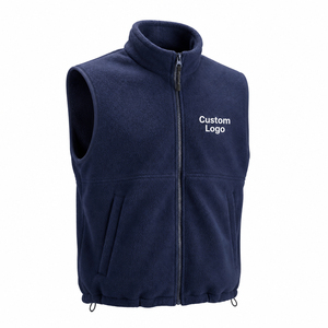 <b>Men's</b> Plus Size Cream Stand Collar Zippered Fleece <b>Vest</b> Casual Autumn Outerwear Solid Breathable Warm Regular Length - Product Image 1