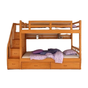 Litera de lujo simple, litera de madera de teca maciza con cajones y escalera para niños, muebles de dormitorio - Product Image 4
