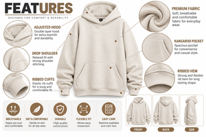 Sweat à capuche pour femme, couleur unie, épaules tombantes, en molleton, décontracté, respirant, poignets côtelés, poche kangourou, style automne, 350 g/m² - Product Image 5