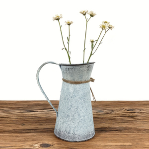 Jarra de metal galvanizado vintage con asa, decoración rústica, florero para mesa estilo shabby chic, decoración francesa para el hogar y bodas - Product Image 5
