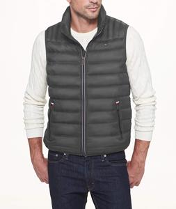 Gilet matelassé pour homme, col montant, fermeture éclair, coupe-vent, rembourré en polyester, vêtement d'extérieur décontracté d'hiver, couleur unie - Product Image 1