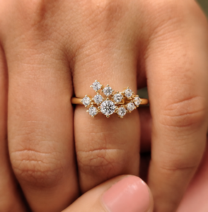 Bagues de fiançailles à motif floral inspiré de la nature, or jaune 14 carats, diamant de laboratoire 0,85 CTW, plaqué rhodium, bagues de mariage pour femmes - Product Image 2
