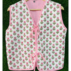 Chaleco de algodón acolchado con estampado floral, hecho a mano, ligero, reversible, estilo bohemio, para mujer, ideal para regalo. - Product Image 3