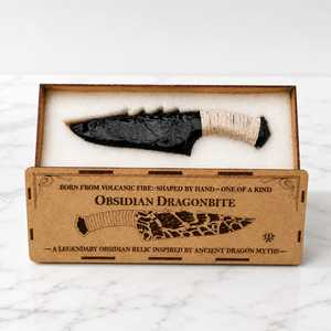 Couteau-poignard artisanal en obsidienne noire avec boîte cadeau en bois gravée, manche enveloppé, pièce de collection décorative - Product Image 1