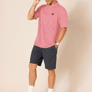 Men's <b>Pink</b> Short Sleeve Pique <b>Polo</b> <b>Shirt</b> With Embroidered Logo Casual Regular Fit Cotton Breathable Design Front Logo - Product Image 3