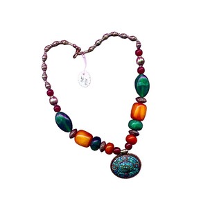 Handcrafted Turquoise Pendant Necklace, Bold Multicolor Bead Necklace, Bohemian Fashion Jewelry Statement Necklace for Women - Product Image 6