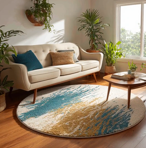 Tapis rond en laine tuftée à la main, de haute qualité, motif moderne, fait main, écologique, pour salon, chambre d'enfants, hôtels, bureau - Product Image 2