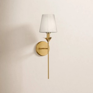 โคมไฟติดผนังสีทองทันสมัยพร้อมโป๊ะผ้าสีขาวและดีไซน์ลายใบไม้ - Product Image 3