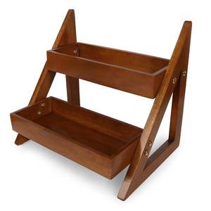 Étagère à épices triangulaire en bois polyvalente - Organisateur de comptoir de cuisine à 2 niveaux avec support pour bocaux et bouteilles |   Étagère de cuisine élégante - Product Image 2