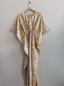 Vestido Kaftán Largo de Algodón Suave y Transpirable con Estampado Floral, Ecológico y Liso, para Mujer, Venta al Por Mayor - Product Image 2