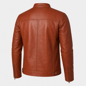 Veste en cuir et toile de qualité supérieure, style motard, fermeture éclair, col rabattu, manches longues, veste décontractée, coupe moderne pour homme - Product Image 5